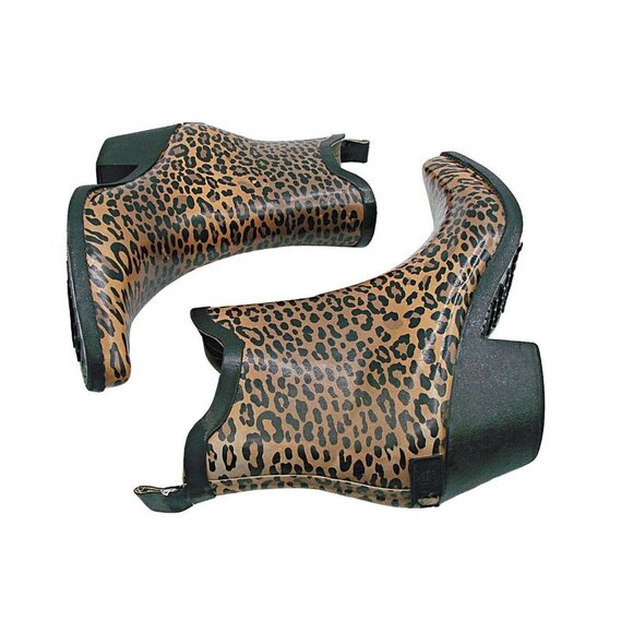 CORKYS Womens Girls Black Brown Leopard Print Cowgirl Ankle Rainboots Size US 5 - Picture 6 of 12
